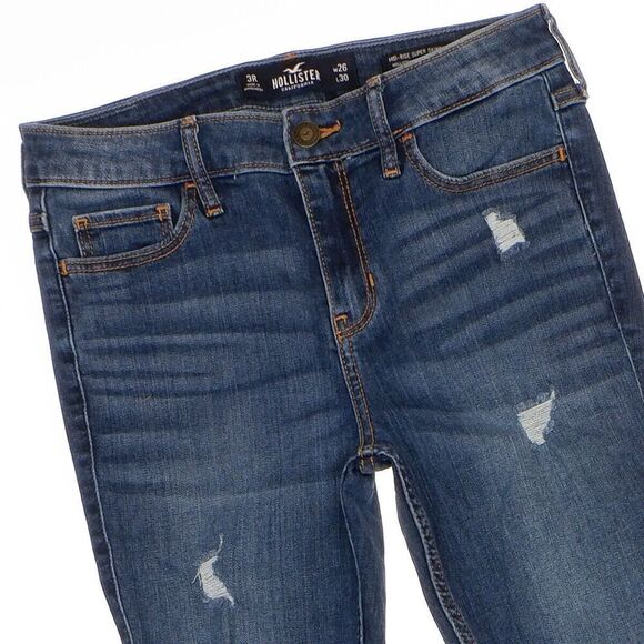 Hollister Jeans Juniors Size 3 Blue Mid Rise Super Skinny Distressed 27 x 28 - Picture 2 of 12